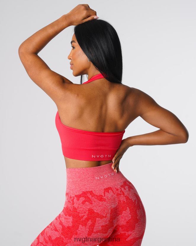 NVGTN sujetador halter sin costuras de canalé ilimitado aptitud física caramelo de manzana mujer 02B4LN137
