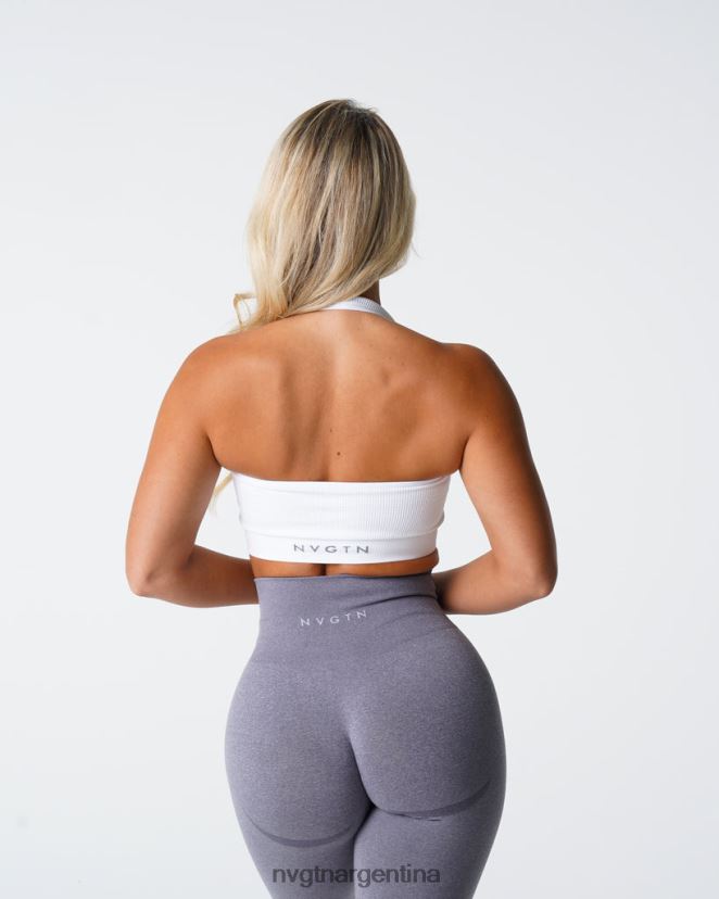 NVGTN sujetador halter sin costuras de canalé ilimitado aptitud física blanco mujer 02B4LN115