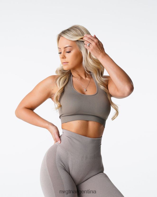 NVGTN sujetador halter sin costuras de canalé ilimitado aptitud física gris pardo mujer 02B4LN147